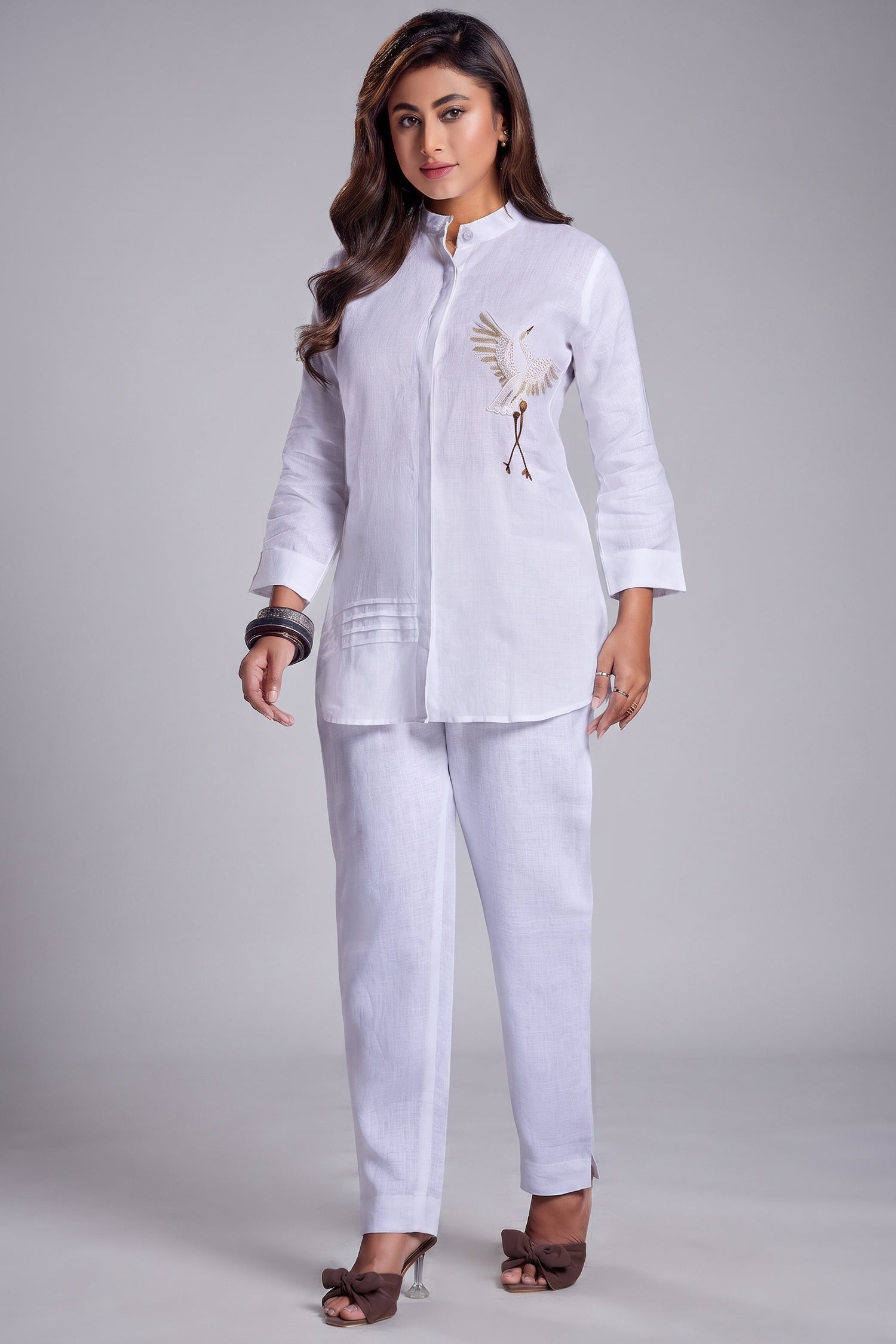 Pearl White Cotton Bird Motif Co-Ord Set Main image