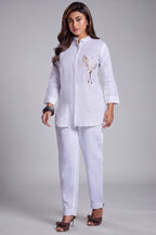Pearl White Cotton Bird Motif Co-Ord Set
