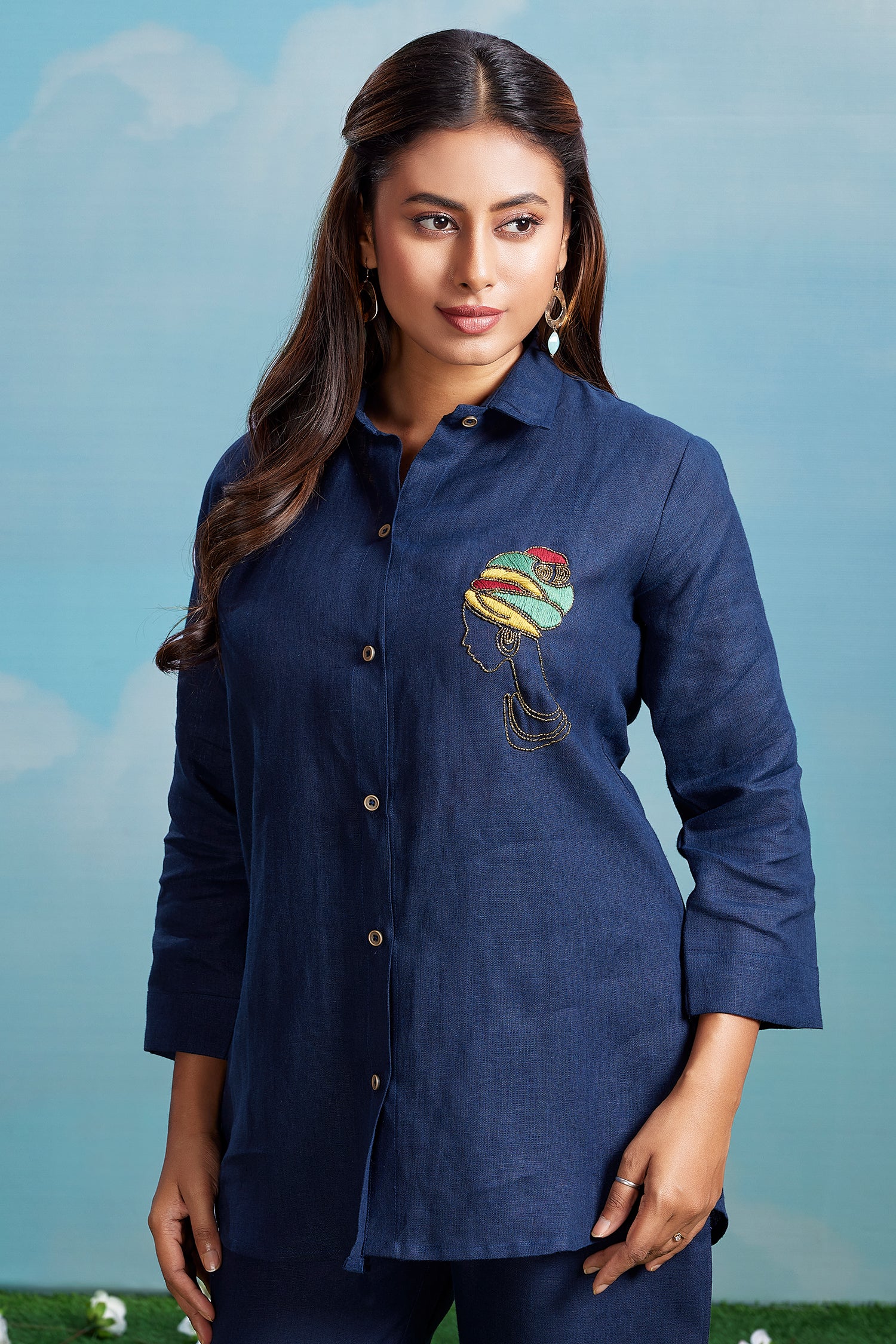 Navy Blue Linen Co-Ord Set