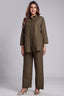 Dark Olive Green Linen Cutdana Worked Co-Ord Set
