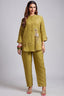Olive Chartreuse Linen Co-ord Set featuring Hand-Embellished Flamingo Motif