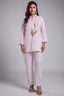 Light Pink Flower Motif Embroidered Linen Co-Ord Set