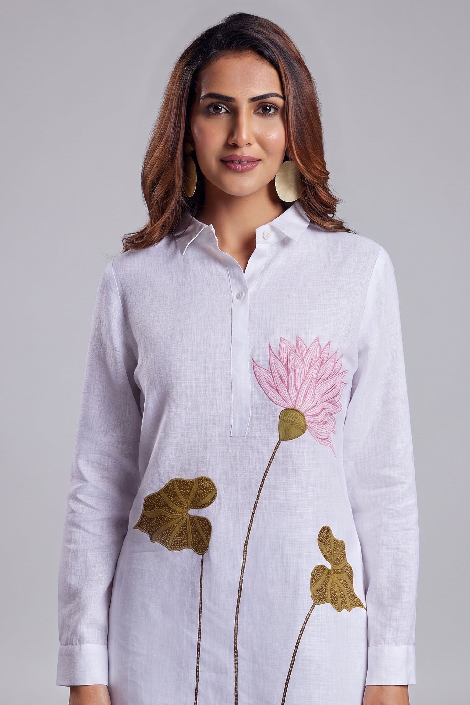 Pearl White Linen Flower Motif Co-Ord Set Secondary image