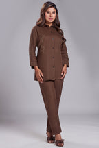 Brown Linen Cutdana Worked Co-Ord Set