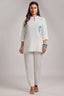 Pearl White Linen Flower Embroidered Motif Co-Ord Set