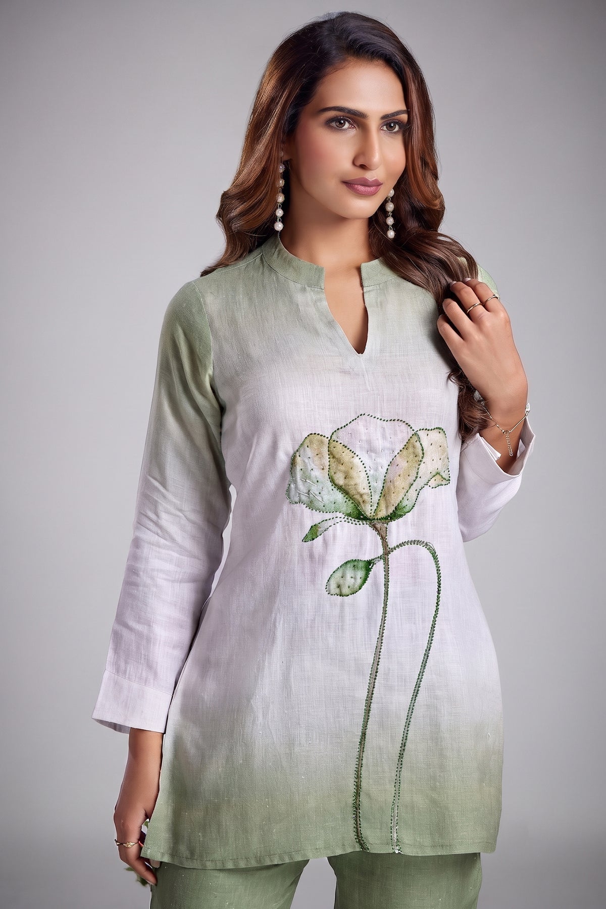 Multi Colored Linen Flower Motif Co-Ord Set