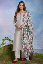 Light Grey Linen Straight Cut Kurta Set