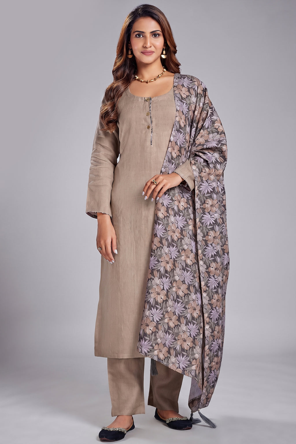 Taupe Linen Straight Cut Kurta Set