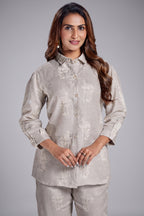 Light Grey Linen Embroidered Co-Ord Set