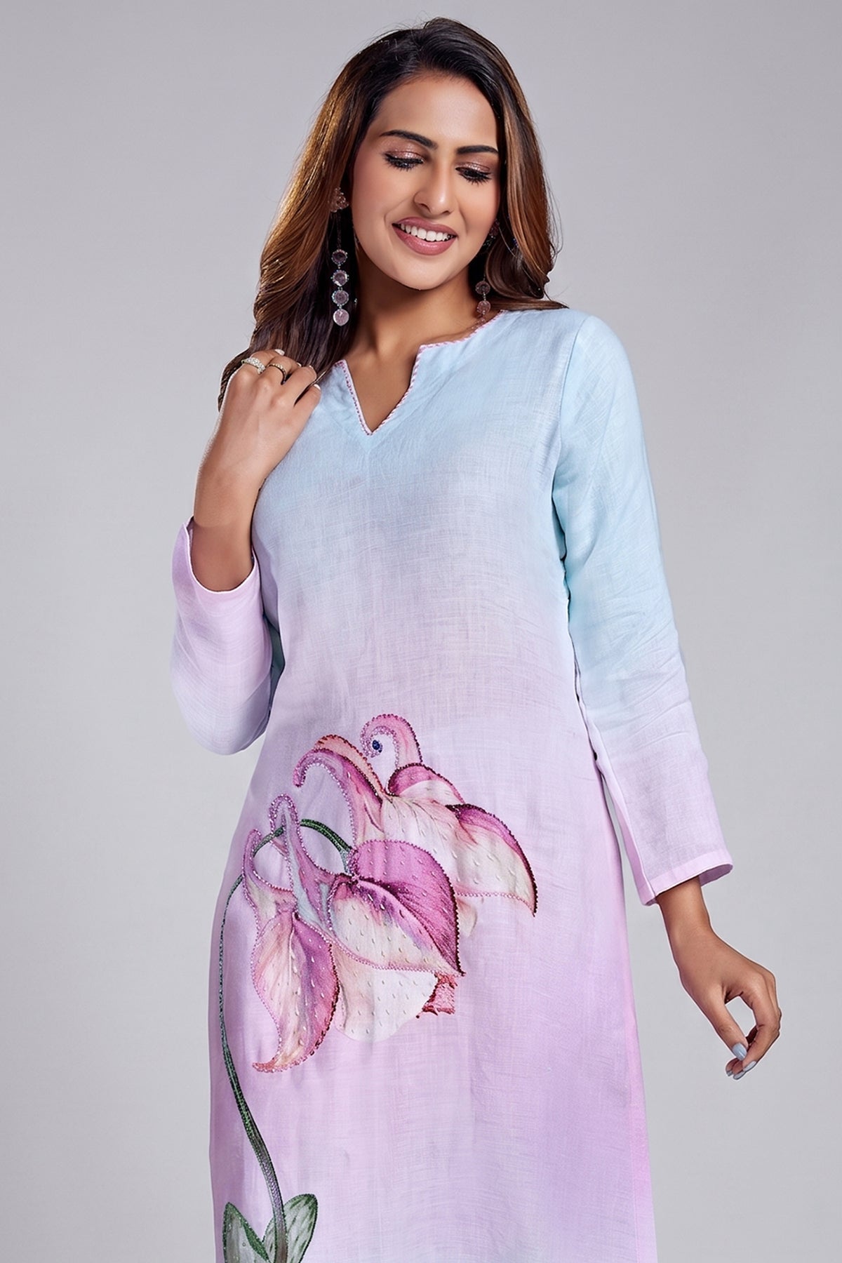 Multi Colored Floral Printed Straight Cut Co-Ord Set