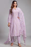 Lilac Purple Mul Cotton Thread Embroidered Straight Cut Kurta Set