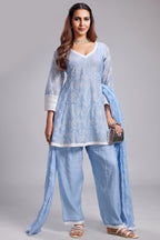 Powder Blue Mul Cotton Thread Floral Embroidered Salwar Set