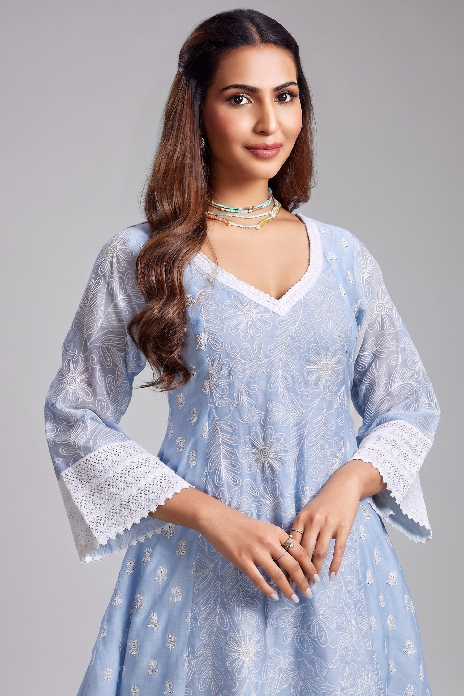 Powder Blue Mul Cotton Thread Floral Embroidered Salwar Set Secondary image