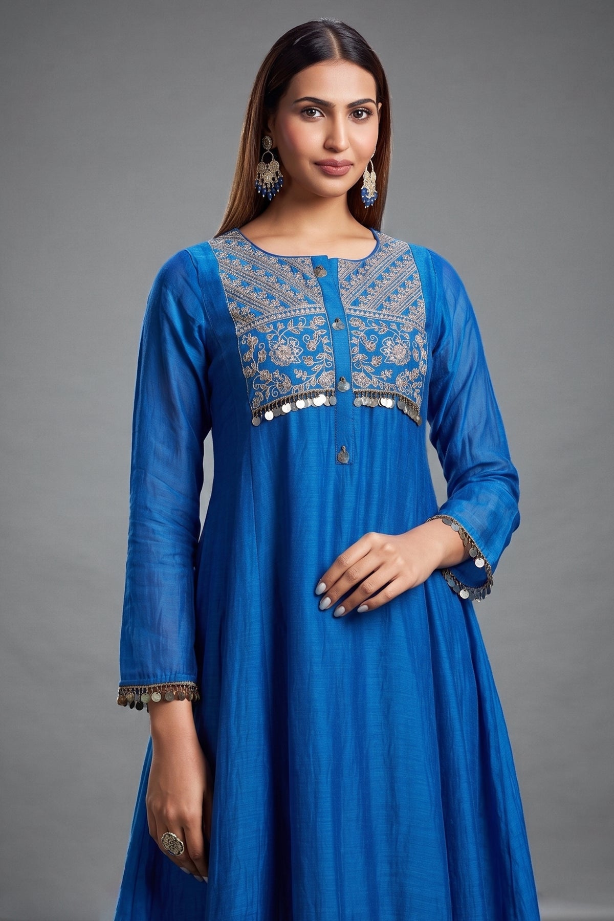 Blue Mul Cotton Sequin Embroidered Salwar Set