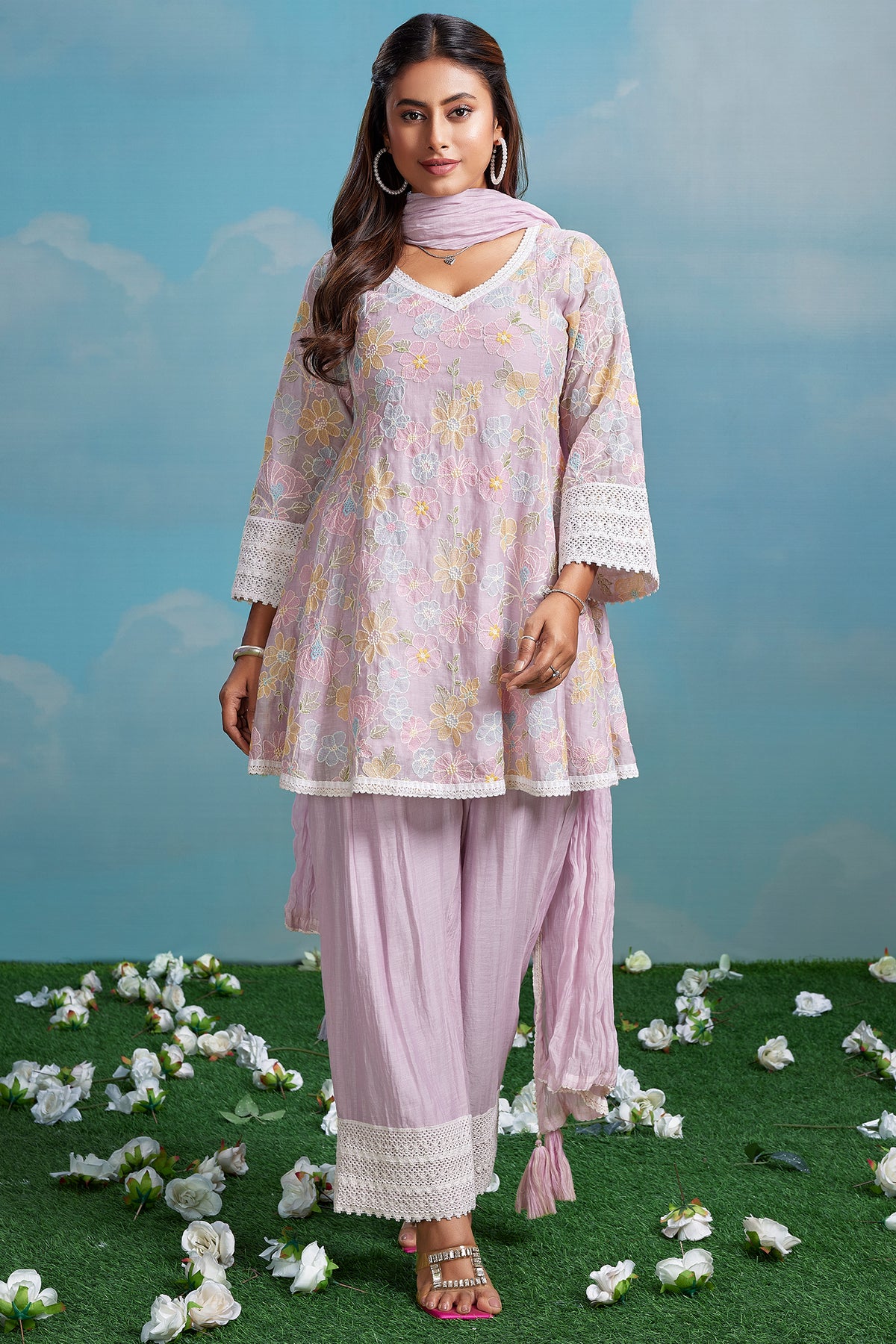 Light Pink Mul Cotton Floral Embroidered Salwar Set