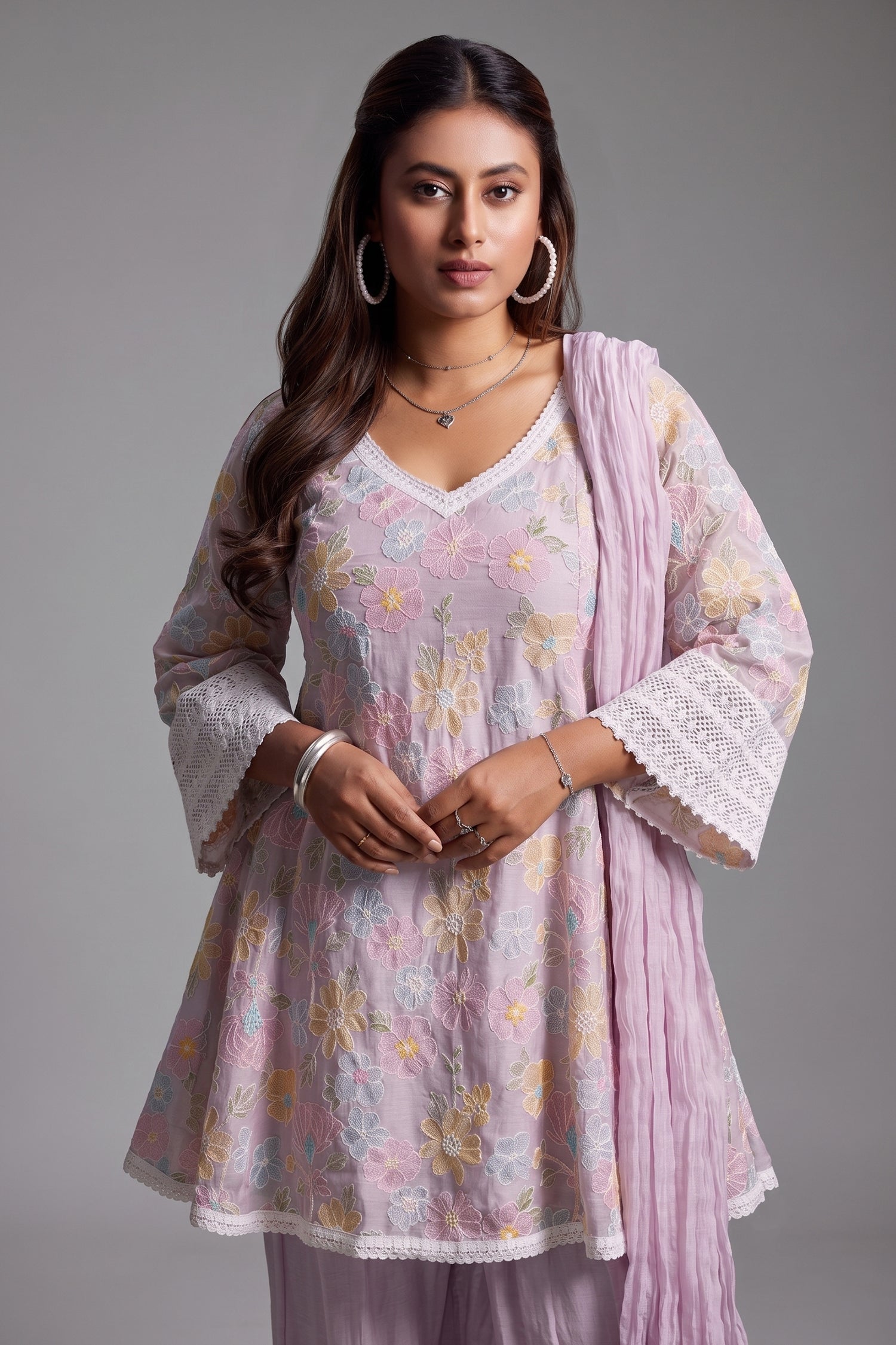 Light Pink Mul Cotton Floral Embroidered Salwar Set Secondary image