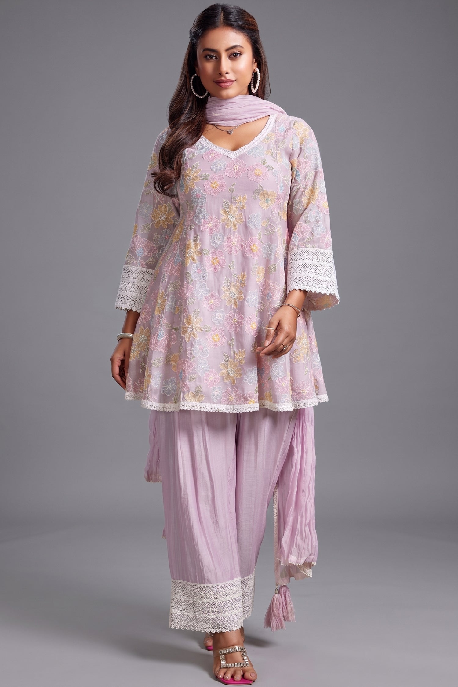 Light Pink Mul Cotton Floral Embroidered Salwar Set Main image