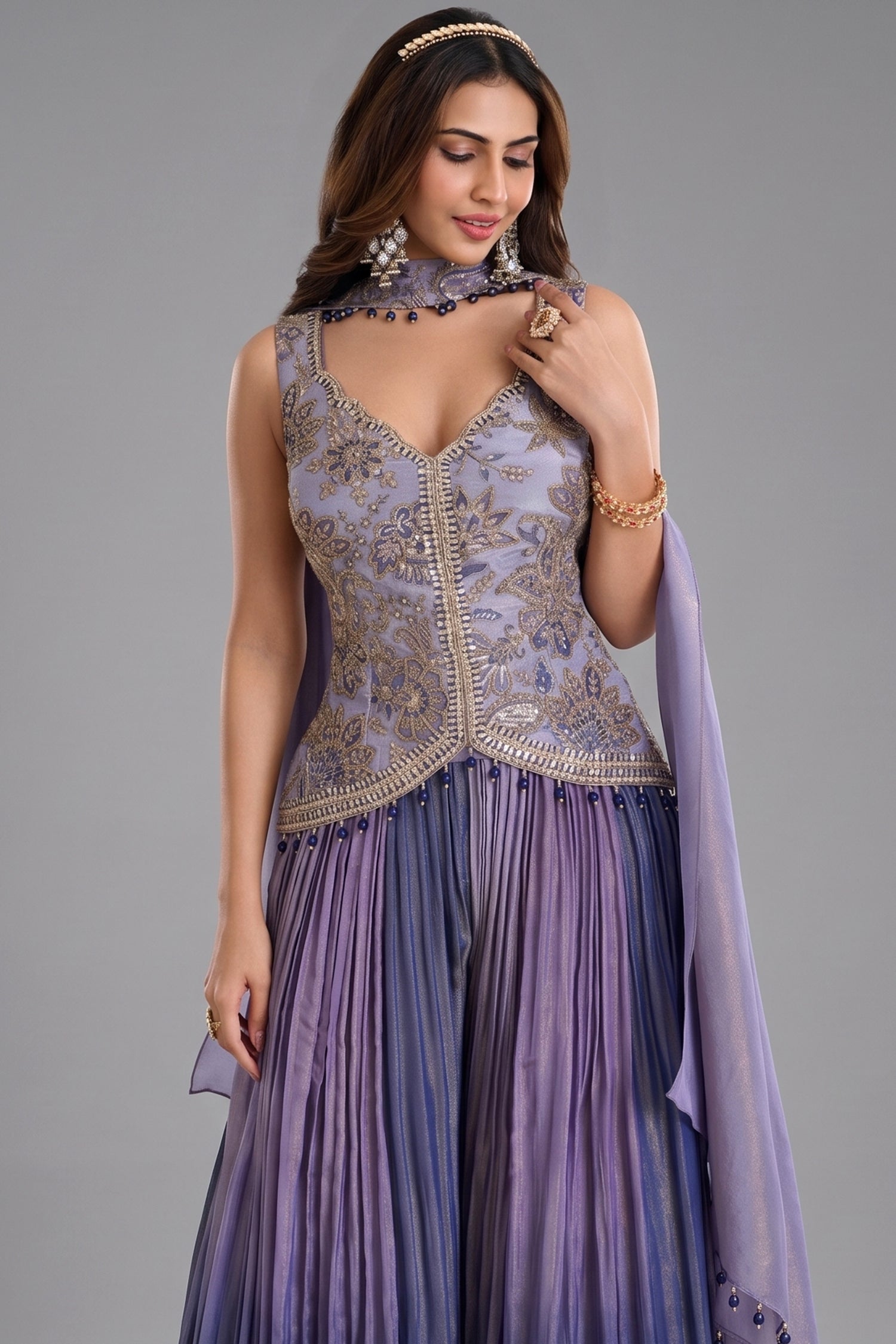 Lavender Tissue Silk Sequin Embroidered Palazzo Suit Secondary image