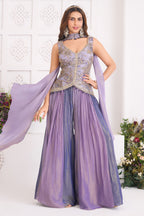 Lavender Tissue Silk Sequin Embroidered Palazzo Suit