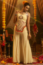 Cream Embroidery Mirror Worked Co-Ord Set with Mirror Work