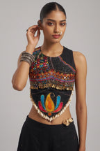 Black Georgette Mirror Embroidery Work Co-Ord Set with Shells