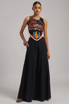 Black Georgette Mirror Embroidery Work Co-Ord Set with Shells