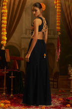 Black Georgette Mirror Embroidery Work Co-Ord Set with Shells