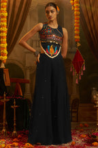Black Georgette Mirror Embroidery Work Co-Ord Set with Shells