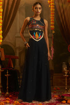 Black Georgette Mirror Embroidery Work Co-Ord Set with Shells