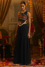 Black Georgette Mirror Embroidery Work Co-Ord Set with Shells