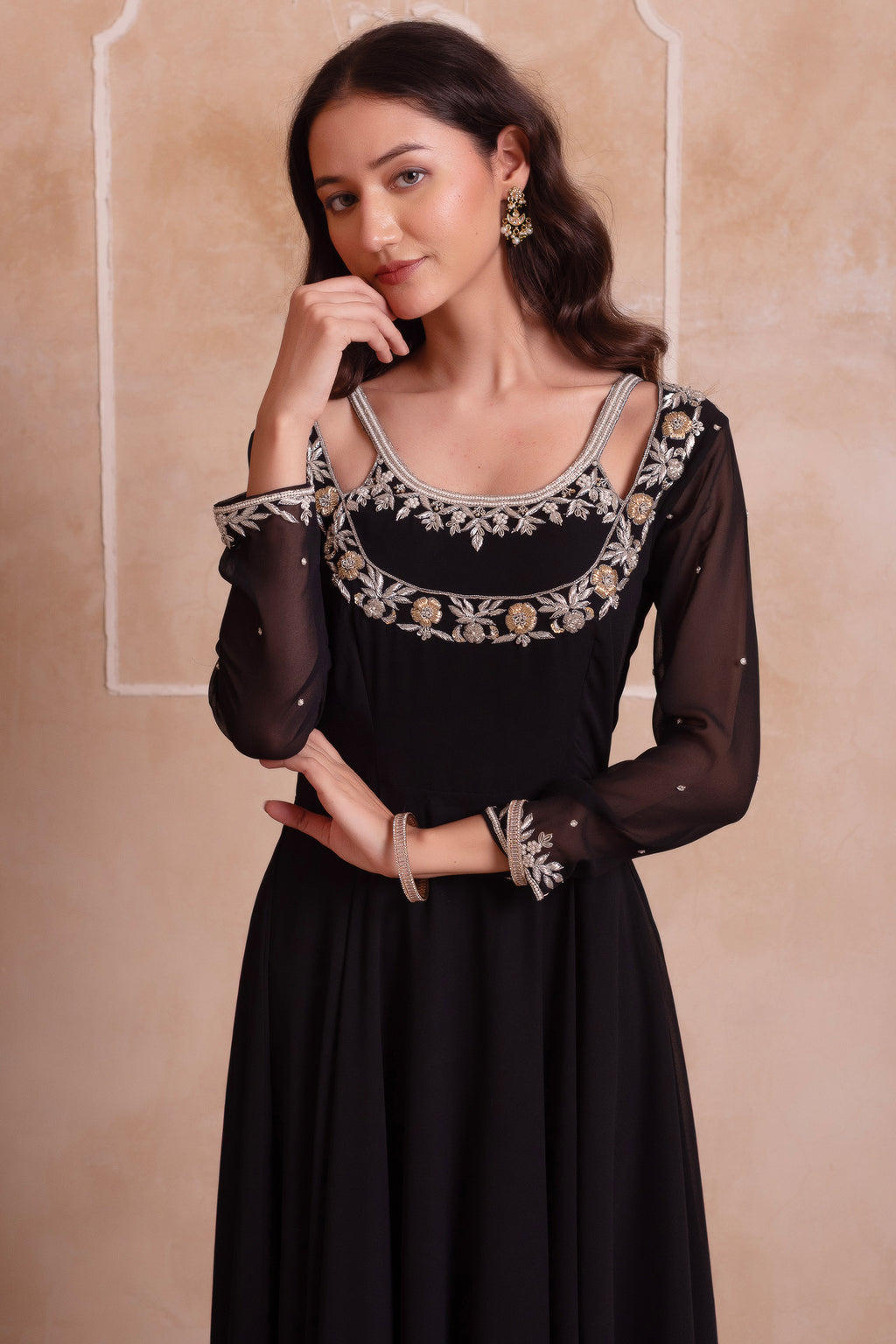 Jet Black Embroidered Georgette Anarkali Suit