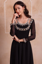 Jet Black Embroidered Georgette Anarkali Suit