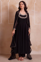 Jet Black Embroidered Georgette Anarkali Suit