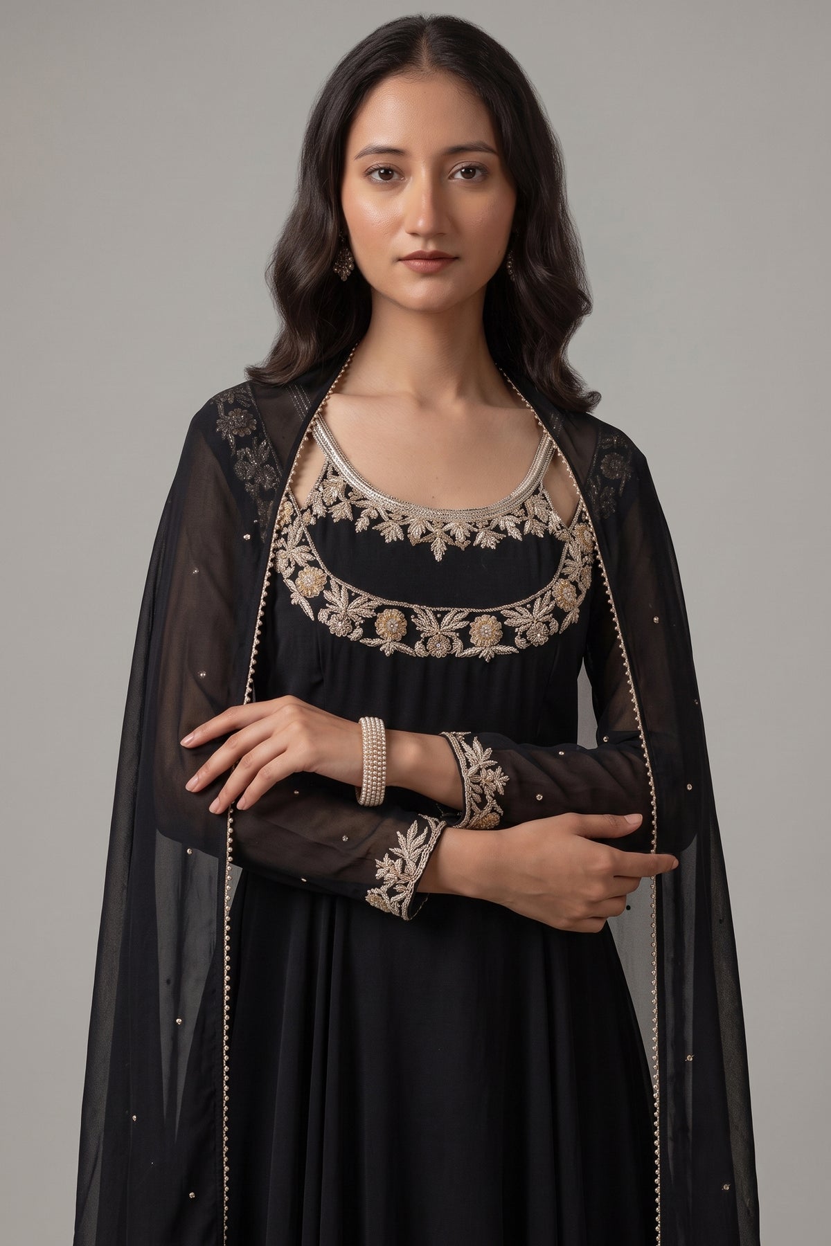 Jet Black Embroidered Georgette Anarkali Suit