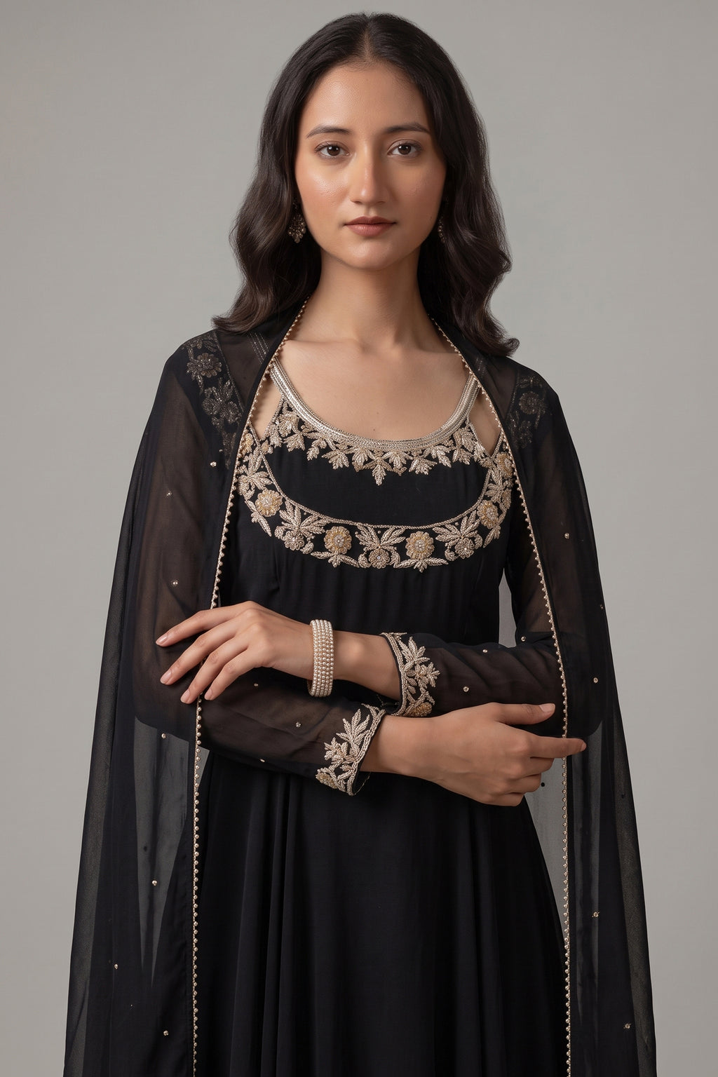 Jet Black Embroidered Georgette Anarkali Suit