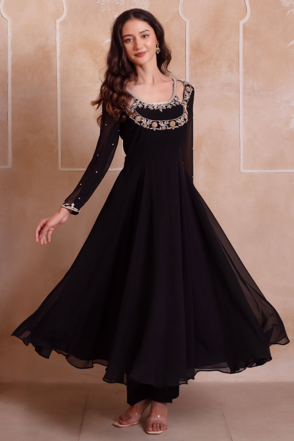 Jet Black Embroidered Georgette Anarkali Suit