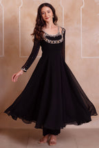 Jet Black Embroidered Georgette Anarkali Suit