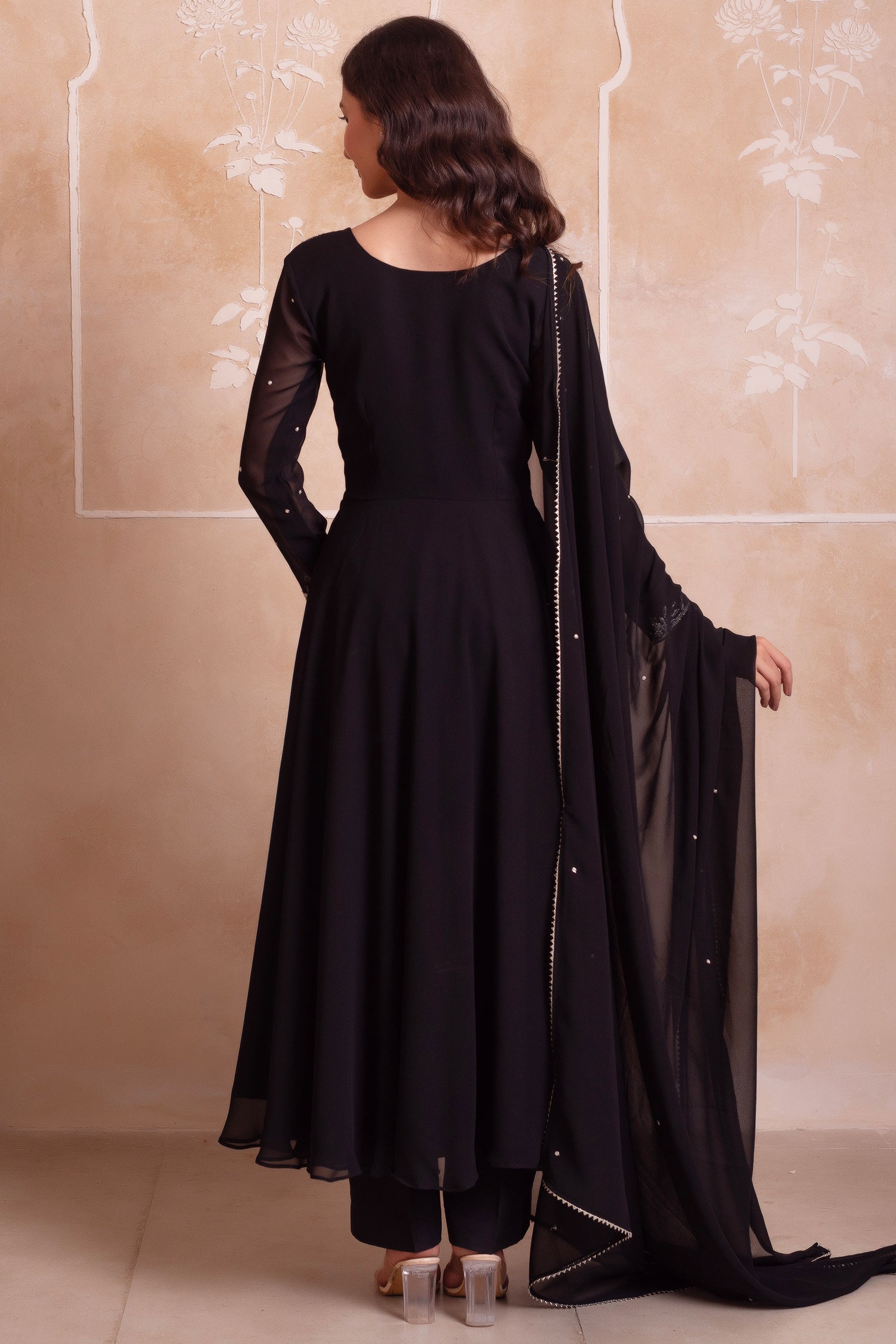 Jet Black Embroidered Georgette Anarkali Suit