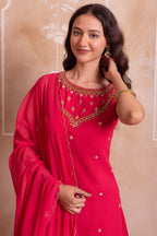 Magenta Pink Georgette Sharara Set with Embellished Yoke