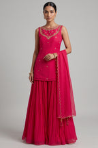 Magenta Pink Georgette Sharara Set with Embellished Yoke