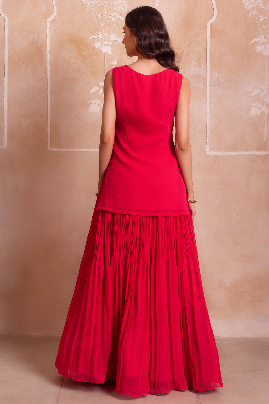 Magenta Pink Georgette Sharara Set with Embellished Yoke