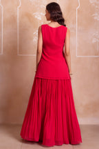Magenta Pink Georgette Sharara Set with Embellished Yoke