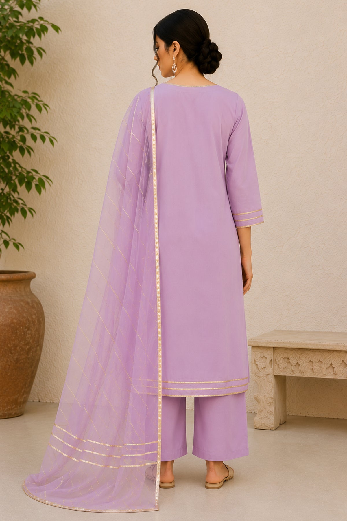 Lilac Purple Gotta Lace Cotton Straight Cut Suit