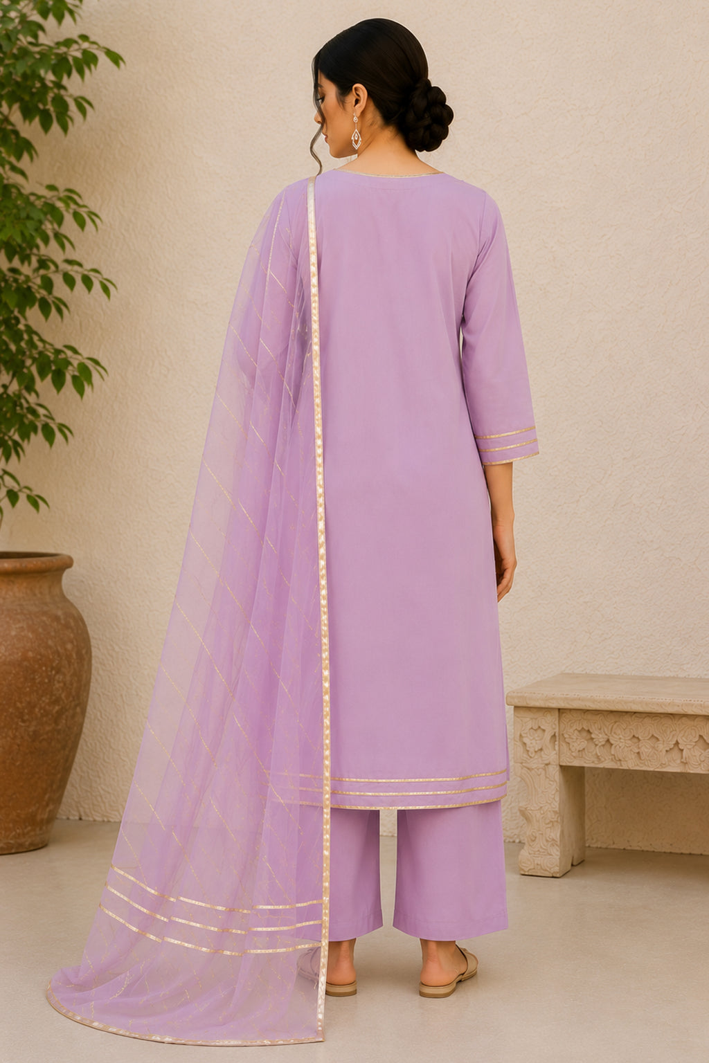 Lilac Purple Gotta Lace Cotton Straight Cut Suit