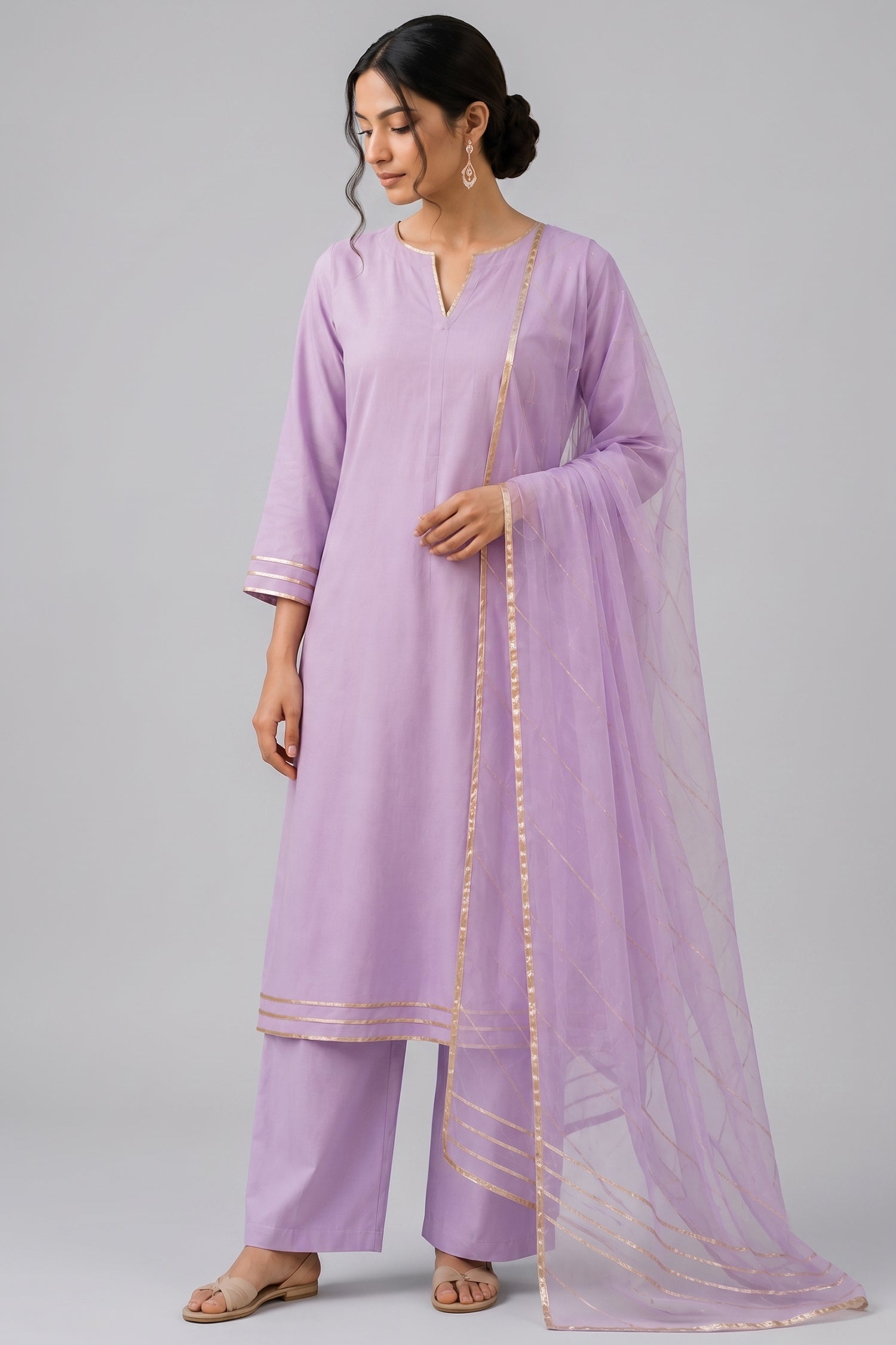 Lilac Purple Gotta Lace Cotton Straight Cut Suit