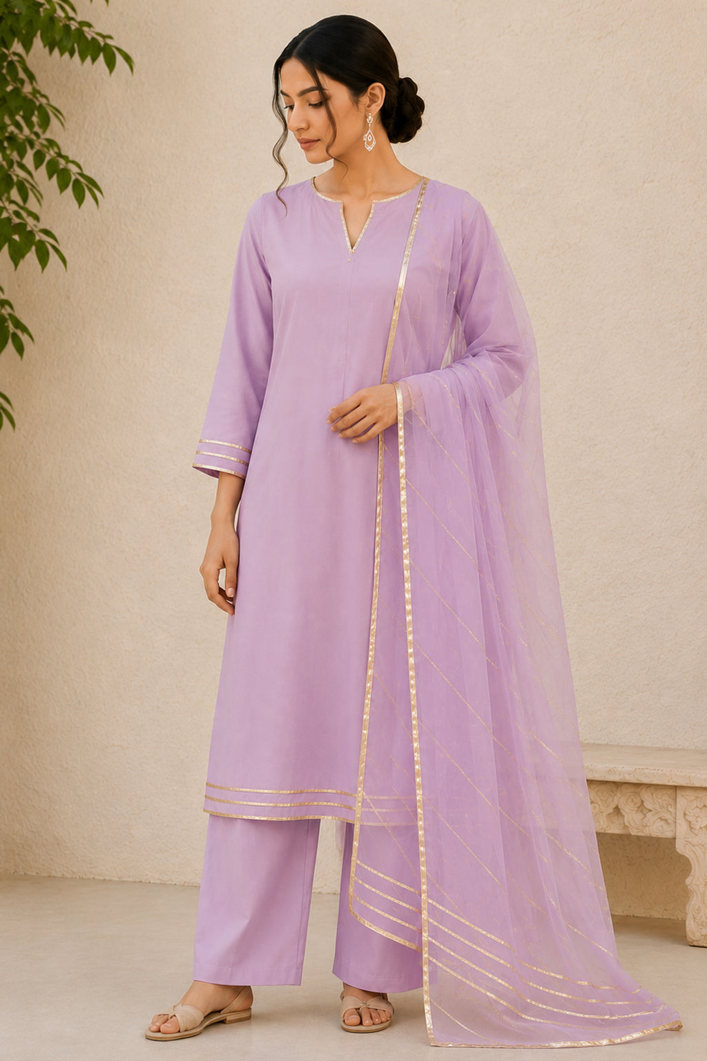Lilac Purple Gotta Lace Cotton Straight Cut Suit