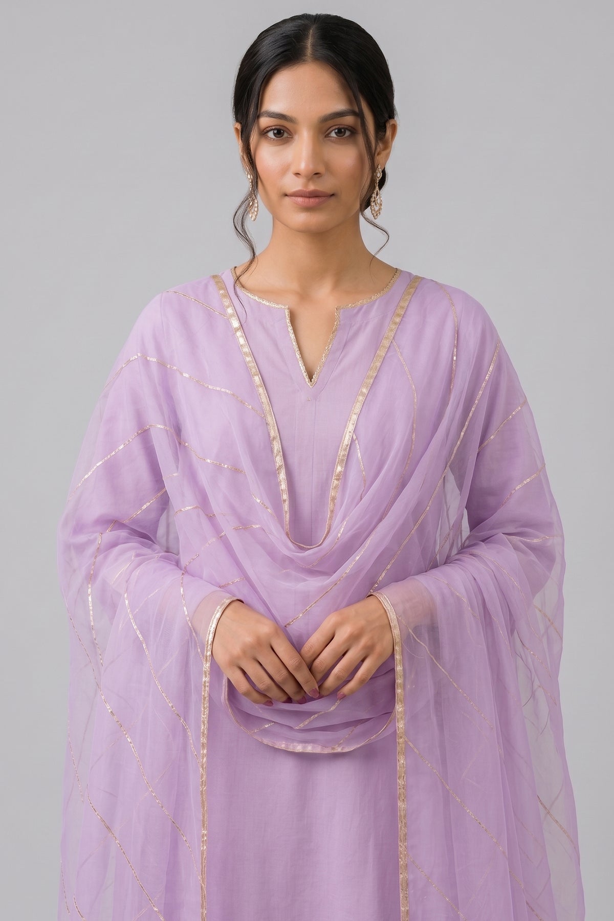 Lilac Purple Gotta Lace Cotton Straight Cut Suit