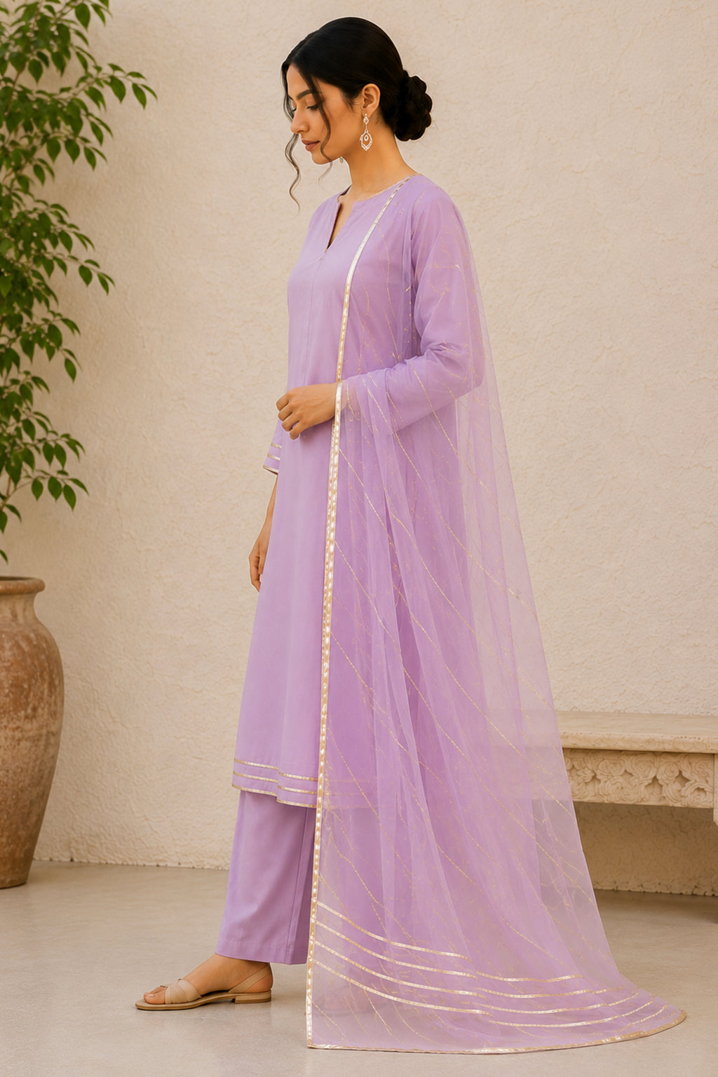 Lilac Purple Gotta Lace Cotton Straight Cut Suit