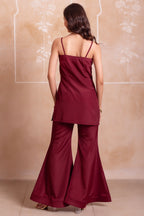 Wine Maroon Crepe Noodle Strap Sharara Suit