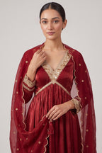 Deep Maroon Organza Embroidered Anarkali Suit